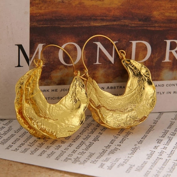 Gold Vintage Drop Hoop Earrings - Picture 2 of 3